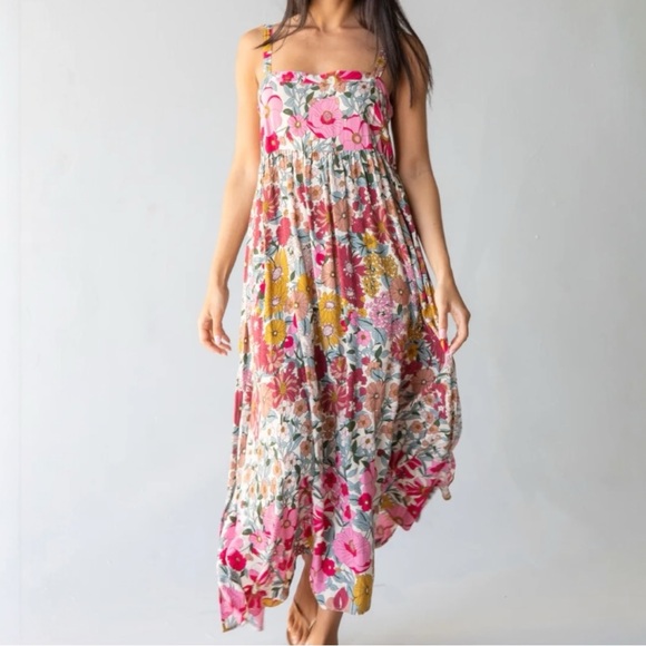 New Natural Life Patti Side Slit Maxi Dress Vintage Summer Floral Motif SZ S - Picture 1 of 12